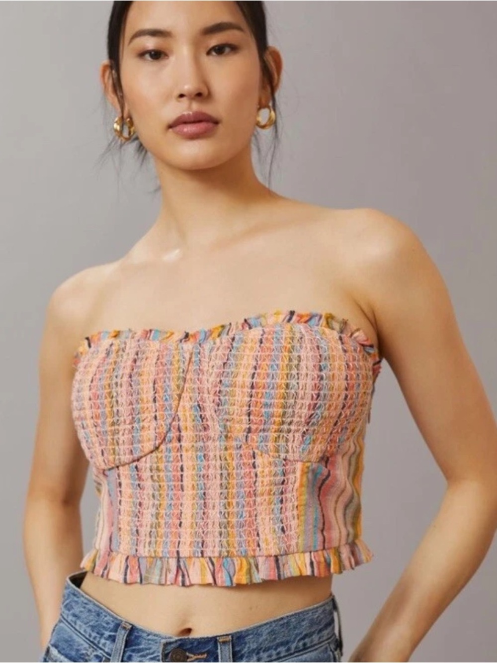 Anthropologie x Pilcro Rainbow Smocked Tube Top S - Picture 2 of 14